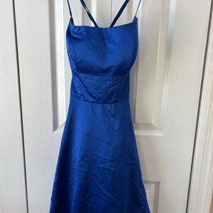 Homecoming Chic Royal Blue Midi Dress with Spaghetti Straps
